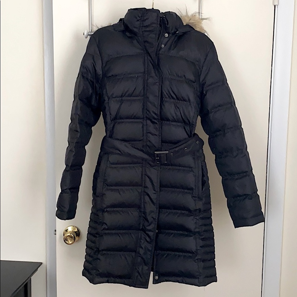 Brooks Brothers Long Puffer Coat w/ Fur-Trim Hood